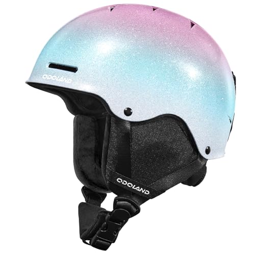 Casco de esquì Odoland, Casco Shinning Snowboard Adulto para Hombre Mujer, 10 entradas de Aire refrigerante, Casco Dial Fit Youth Snow con Carcasa ABS, Compatible con Gafas, Rosa Azul, M