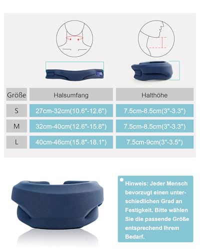 BLABOK Nackenstütze gegen Nackenschmerzen – Verstellbare weiche Halskrause aus Schaumstoff zur Entlastung der Halswirbelsäule – Neck Support für Schlaf & Alltag, Damen & Herren(Dunkelblau,M)