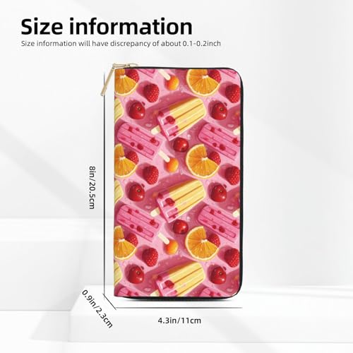 Leather Thin Slim Wallets for Women Men - Fashion Pink Popsicles Print Card Wallet Holder with Zipper2