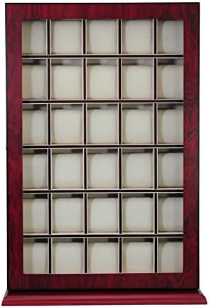 TimelyBuys 30 Piece Cherry Wood Watch Display Wall Hanging Case and Storage Organizer Box and Stand Father's Day