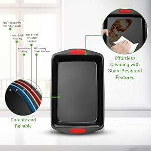 NutriChef 3 Piece Baking Pan Set Premium Nonstick Carbon Steel Bakeware w Silicone Handles Includes Large Medium Small Pans for Baking Roasting PFOA PFOS PTFE Free Black