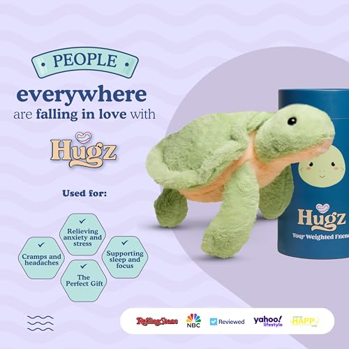 Image of Hugz Official Shelly The Turtle - Premium Weighted Stuffed Animal Plushie 3.8 lb for Adults & Kids - Microwavable - Heatable & Coolable - Super Soft Fur - Gift Ready Tube Packaging