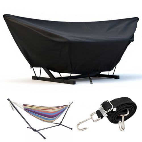 Outdoor Hammock Cover with Zip and Elastic Ropes Heavy Duty 420d Hammock Covers with Adjustable Buckle for Outdoor Universal Hammocks Waterproof Windproof (9-10FT Black)