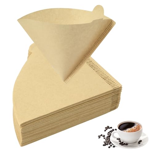 HOTUT Filtro de Café, 100 Piezas Papel de Filtro de Café Desechable, V02 forma de cono para café americano para Filtros Manuales, Cafeteras y Vasos Filtrantes - Unbleached Marrón Natural