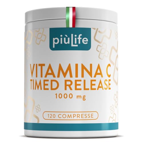 Vitamina C 1000mg Lento Rilascio Graduale PiùLife, 120 Compresse Integratore Vitamina C Pura Naturale Acido Ascorbico, Antiossidante Naturale Per Sistema Immunitario Vit C 1000mg Rilascio Prolungato