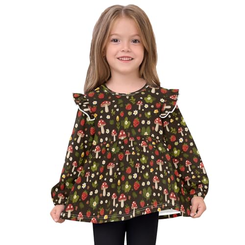 Leaf Strawberry Mushroom Girls Shirts Cotton Long Sleeve Ruffle Toddler Tee Tops3