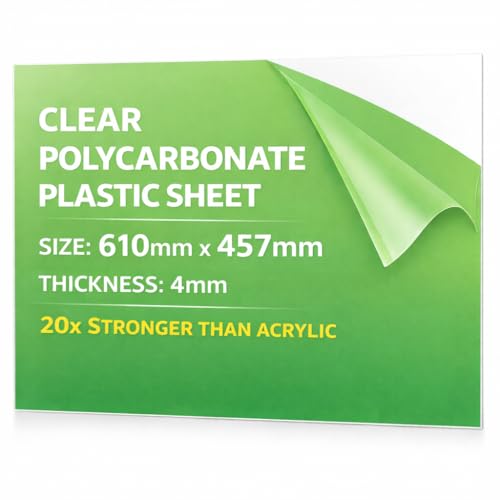 Premium 4mm Polycarbonate Sheet 610mm x 457mm Clear plastic sheet Ideal for Greenhouse glass and Shed window. Polycarbonate sheets up to 20x stronger than Acrylic sheet and Plexiglass.