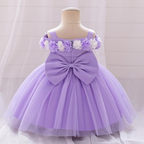 Toddler Girls Floral Tulle Dress Off Shoulder Princess Party Gown with 3D Flowers for Birthday Wedding Events2