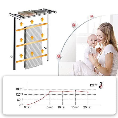 Radiador toallero eléctrico de Pared para baño, con Estante Superior, de Acero Inoxidable Pulido con Interruptor Impermeable, 600 x 480 x 231 mm, P (Hardwired)