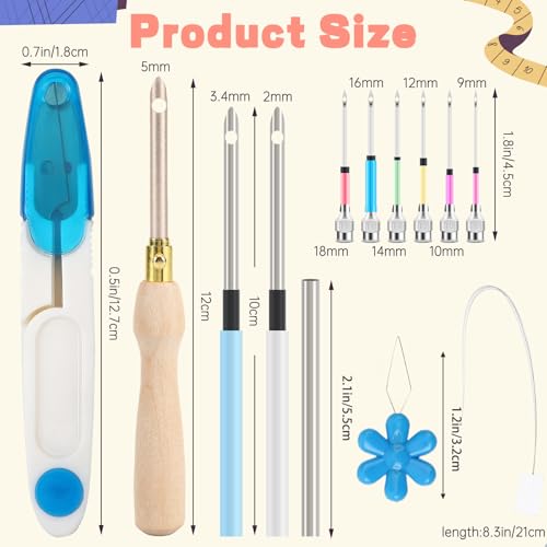 Image of AUGSUN 13Pcs Punch Needle Kit, Punch Needle Tool Adjustable Punch Needle Embroidery Kits Wooden Handle Embroidery Pen for Embroidery Floss Cross Stitching Beginner(Multi-Color)