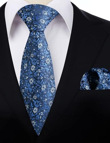 Image of Alizeal Mens 3.15inches Exquisite Floral Tie with Small Flower Printed Pocket Square
