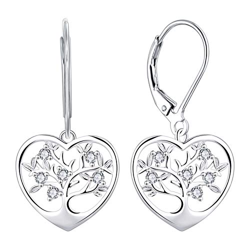 Jo Wisdom Pendientes Corazón Árbol De La Vida Plata 925 Mujer Con Circonita Cúbica Aaa Piedra Natal De Abril Jo Wisdom Pendientes Corazón Árbol De La Vida Plata 925 Mujer Con Circonita Cúbica Aaa Piedra Natal De Abril