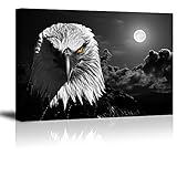 Cool Eagle Wall Art Decor for Living Room, PIY Fierce Bald Eagle Under Moon Night Picture, Awesome B