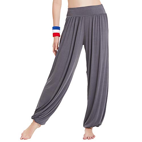 HANERDUN Women Yoga Harem Pants Long Comfy Loose for Yoga Running with Pockets, Dark Gray, S