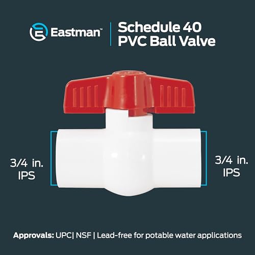 Image of Eastman 3 /4 Inch IPS Schedule 40 PVC Ball Valve, Quarter Turn Ball Valve, White, 20079