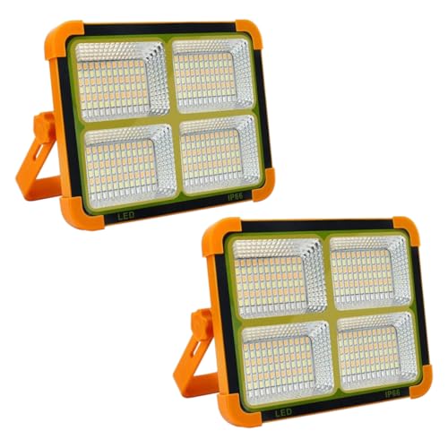 Image of EMBOX Solar LED Flood Light 100W| Rechargeable Battery| Brightness 288 LED USB & Solar Charging| 5 Lighting Modes Portable Metal Camping Lamp for Garage Farm Fishing Pack of 2