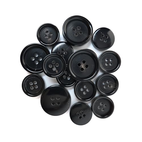 ButtonMode Buffalo Horn Suit Button Set, 16-Piece, Black