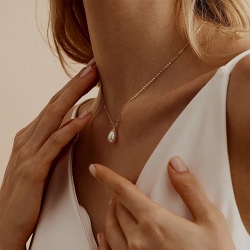 Pearl Necklace for Women Trendy,14k Gold Plated Necklace Dainty Wedding Necklace Small Cute Choker Necklace Beaded Lariat Drop Necklace Vintage Waterproof Jewelry for Women Gold Jewelry Fashion Gifts4