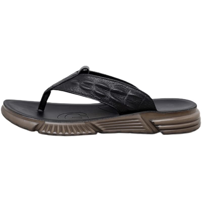 Leather Concise Flat Toe Mens Sandals Daily Outdoor Street Breathable Light Slippers Beach Shoes(38 Code)4