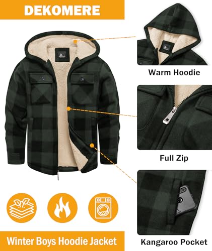 Boys Zip Up Hoodies Fleece Plaid Jacket Kids Hooded Sweatshirts Sherpa Lined Coat4