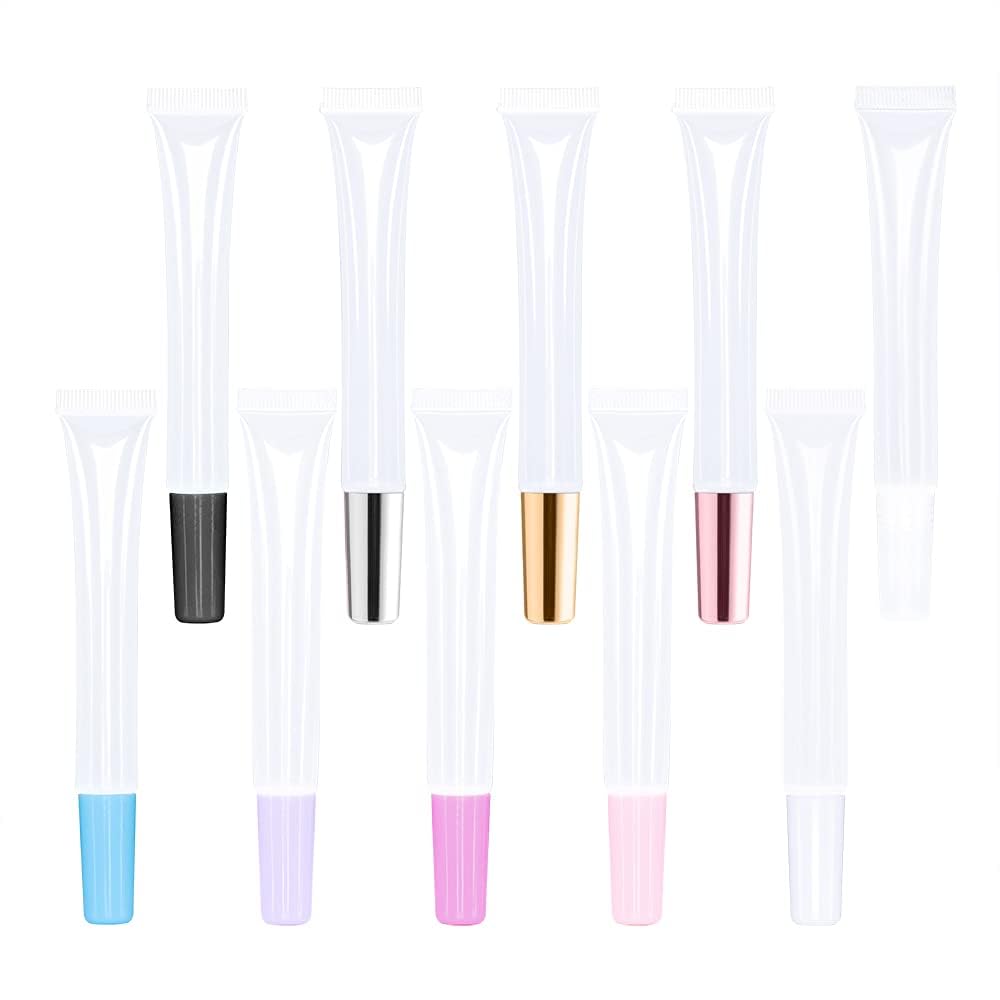 50 Stück leere lange, schlanke Tuben mit Spritzen für Lipgloss, Tuben mit 15 ml, Transparenter Deckel.,