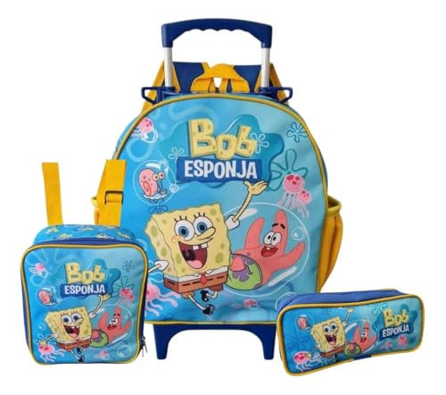 Kit Mochila Infantil Bob Esponja Rodinhas Pequena Escolar
