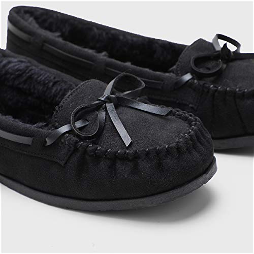 KOLILI Womens Faux Fur Moccasin Slippers, Indoor Outdoor Warm & Cozy House Shoes with Durable Rubber Sole2