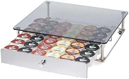 nifty SOLUTIONS 6470 Nifty Rolling Glass Top & Nickel, Compatible with K-Cups, 36 Pod Pack Holder, Under Coffee Pot Storage Sliding Drawer, Home Kitchen Counter Organizer, Capacity