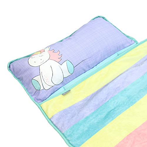 Nap Mat for Toddlers at Preschool Kinder Daycare – Portable Unicorn Sleeping Bag Mats w Blanket + Pillow for Boys or Girls