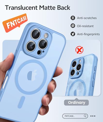Image of FNTCASE for iPhone 16 Pro Case: [Compatible with Magsafe] Translucent Matte Cases with [Full Camera Protection] [Screen Protector] Military Grade Shockproof Protective Phone Cover - Light Blue