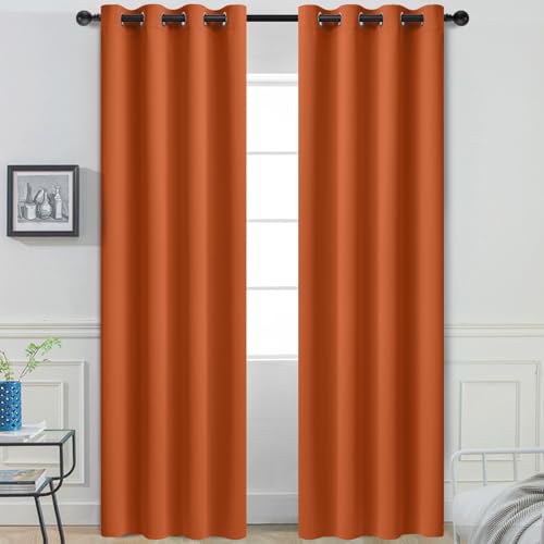Yakamok Room Darkening Orange Blackout Curtains Thermal Insulated Grommet Curtain Panels for Bedroom, 52W x 84L, Burnt Orange, 2 Panels