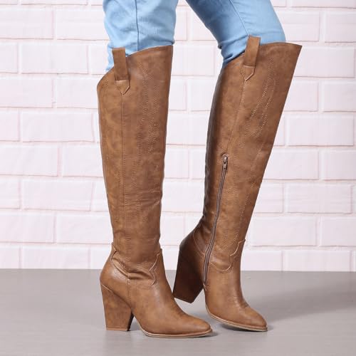 Cowboy Boots for Women Knee High Western Cowgirl Boots Chunky Heel Pointed Toe Side Zipper Tall Boot for Women Ladies4