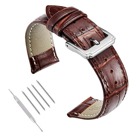 SBR-Trade Genuine Calf Leather Watch Band Grain Replacement Strap for Men Women 18mm 19mm 20mm 21mm 22mm (19MM, Brown) Cover
