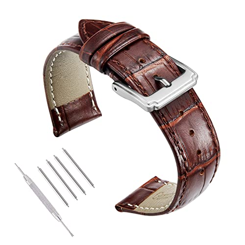 SBR-Trade Genuine Calf Leather Watch Band Grain Replacement Strap for Men Women 18mm 19mm 20mm 21mm 22mm (22MM, Brown)