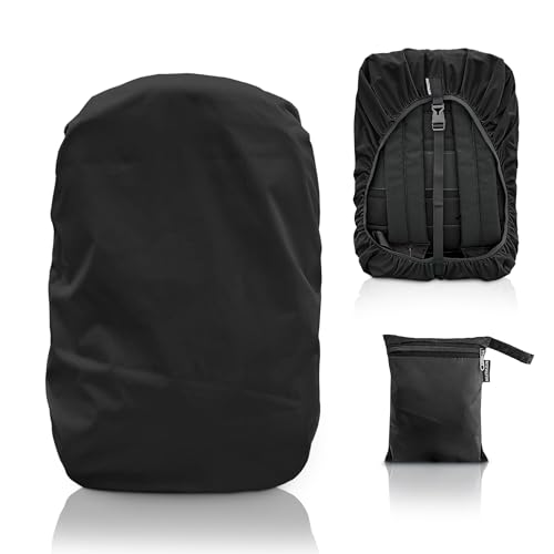 MUTMAIN Bag Cover Waterproof 40L to 50L PU Coated Rain Cover for Backpack Bags, Suitable Bags for Laptop, School, Tail, Trekking, Travel Bag with Adjustable Buckle and Storage Pouch (Black)