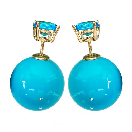 Navachi 18k Gold Plated Double Sided Blue Faux Pearl Beads Womens Fashion Elegant Candy Stud Az2880e Earrings