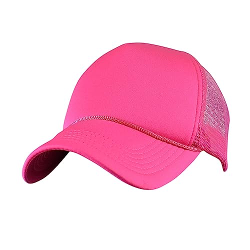 NYFASHION101 Blank Mesh Adjustable Snapback Cotton 6-Panel Trucker Hat Cap, Hot Pink