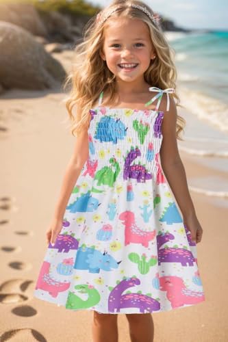 Toddler Baby Girl Summer Outfit Sunflower Dino Dresses Butterfly Princess Sundress Age 1-6 Years2