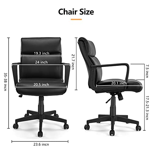 Black Leather Office Desk Chair Mid-Back Desk Chair Soft Executive Swivel Office Chair With Arms And Wheels Swivel Arm Chair By Artswish #TOP1