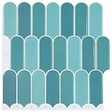 LoogCape 50 piastrelle a piume, blu, 30 x 30 cm, autoadesive, in poliuretano PET, per bagno, cucina, decorazioni creative, progetti fai da te, impermeabili