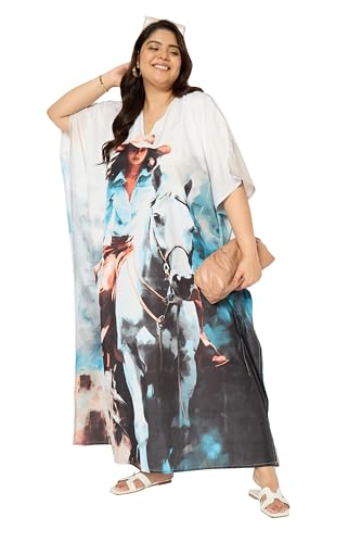 Image of Women Plus Size Kaftan Dress Beach Cover Up Maxi Dresses for Women, V-Neck | Kimono Sleeve 1X-3X