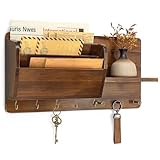 Rebee Vision Pine Wood Key Holder Wall Mount for Home Decor - Stylish Mail Holder Wall Mounted with Shelf...