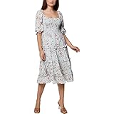 bcbg kleider sale Kleid im Pullover-Stil. BCBG Gesmoktes Midikleid GV01D89, blau, blumenmuster, 34