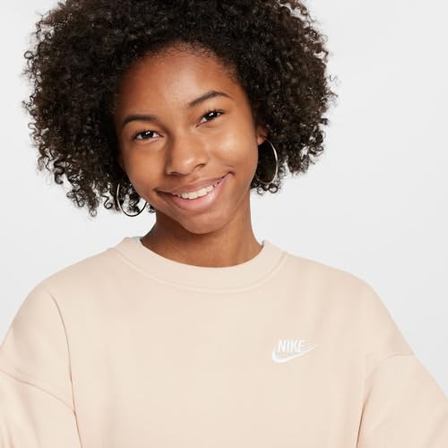 Nike Sportswear Club Fleece Big Kids' (Girls') Oversized Sweatshirt (FD2923-126, Sanddrift/White)4