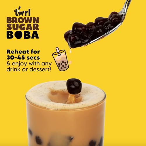 Twrl Brown Sugar Boba Bubble Tea Toppings - Taiwanese Boba Pearls, Cafe-Style Tapioca Milk Tea Topping, Instant - Perfect for Milk Teas and Coffee, Gluten-Free, Plant-Based - Pack of 12 Single Servings