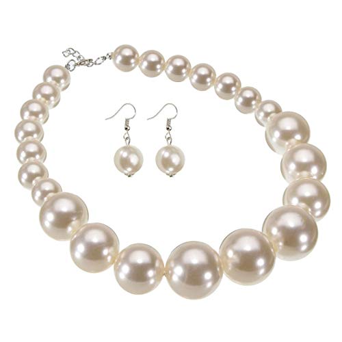 Fashion Single Chain Big Pearl Bib Collar Choker Statement Necklace White