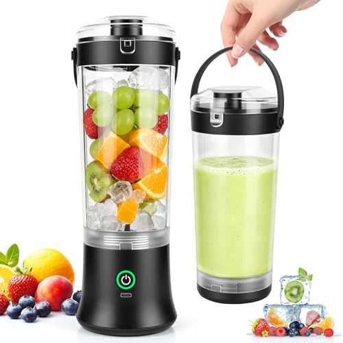 Facile Da Usare E Pulire: Il design ergonomico garantisce un utilizzo comodo e semplice. La base del motore del frullatore portatile può essere pulita con un panno, mentre il bicchiere e il coperchio si lavano facilmente con una spazzola. Basta aggiungere acqua e una goccia di detersivo, avviare il mini frullatore elettrico per pochi secondi, risciacquare ed è pronto per l’uso. Grazie al design leggero e compatto, lo smoothie maker è perfetto per essere portato ovunque.
