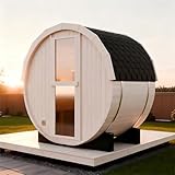 iDOTODO Outdoor Barrel Steam Sauna, 2 Person Wood Steam Sauna Room with 220V, Saunas Heater with Saunas Stone (Helmock, 70.86“x47.24'x70.76')