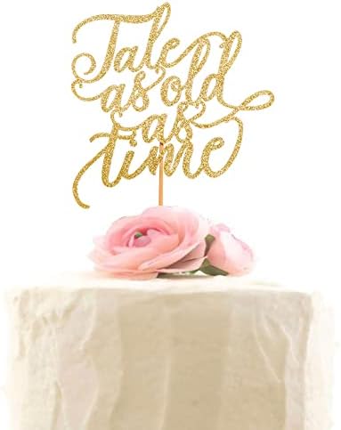 Tale As Old As Time Wedding Cake Topper - Beauty and Beast Cake Toppers ( Gold Glitter )