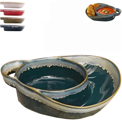 2026 New Soup and Sandwich Bowl Anti-Soggy Plate Ceramic and Sandwich Ideal Ceramic Soup and Sandwich Plate Combo with Bread & Holder for Home and Restaurant (Blue)